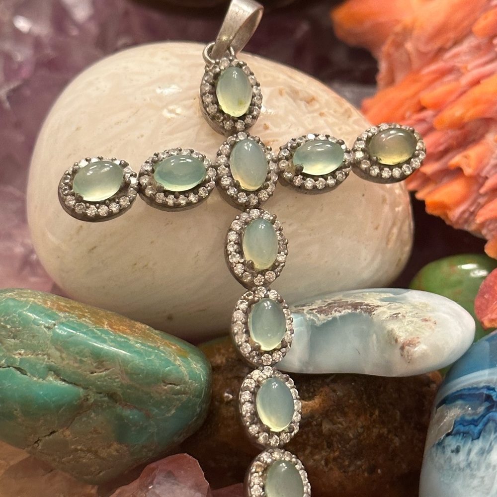 Chalcedony 925 Solid Sterling Silver Huge Cross - image 1